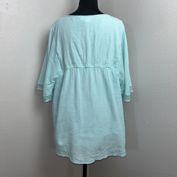 Tantrums Babydoll Top Womens M Teal Blue Embroidered Lined Lace Boho Cottagecore - Picture 2 of 9